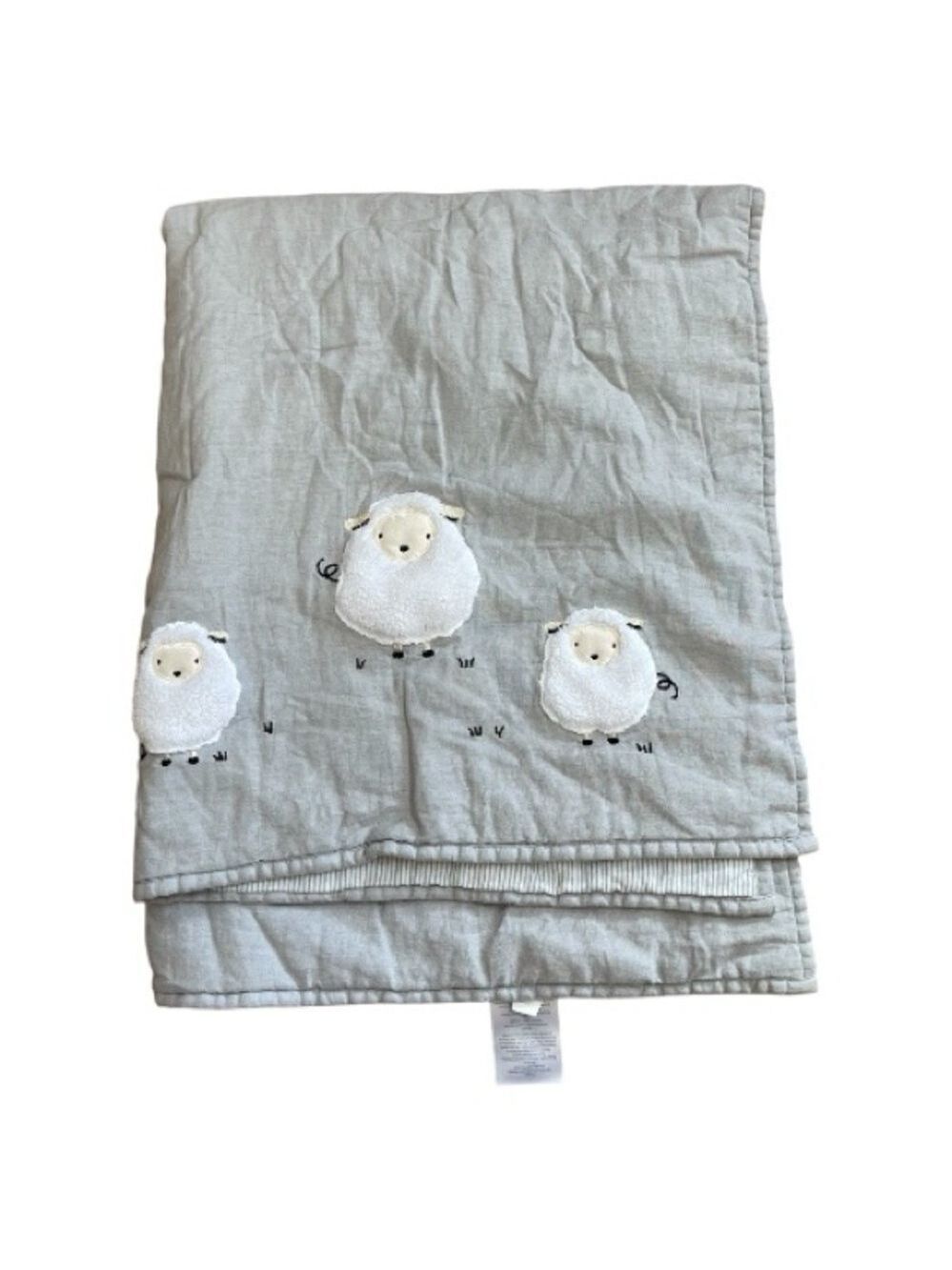 Lambs & Ivy Signature Baby crib blanket grey stripes lambs embroidery linen